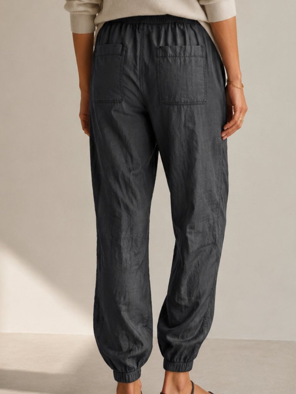 James Perse Standard Gray Linen Jogger Pants Drawstring Elastic Waist Size 3/L - Picture 2 of 6